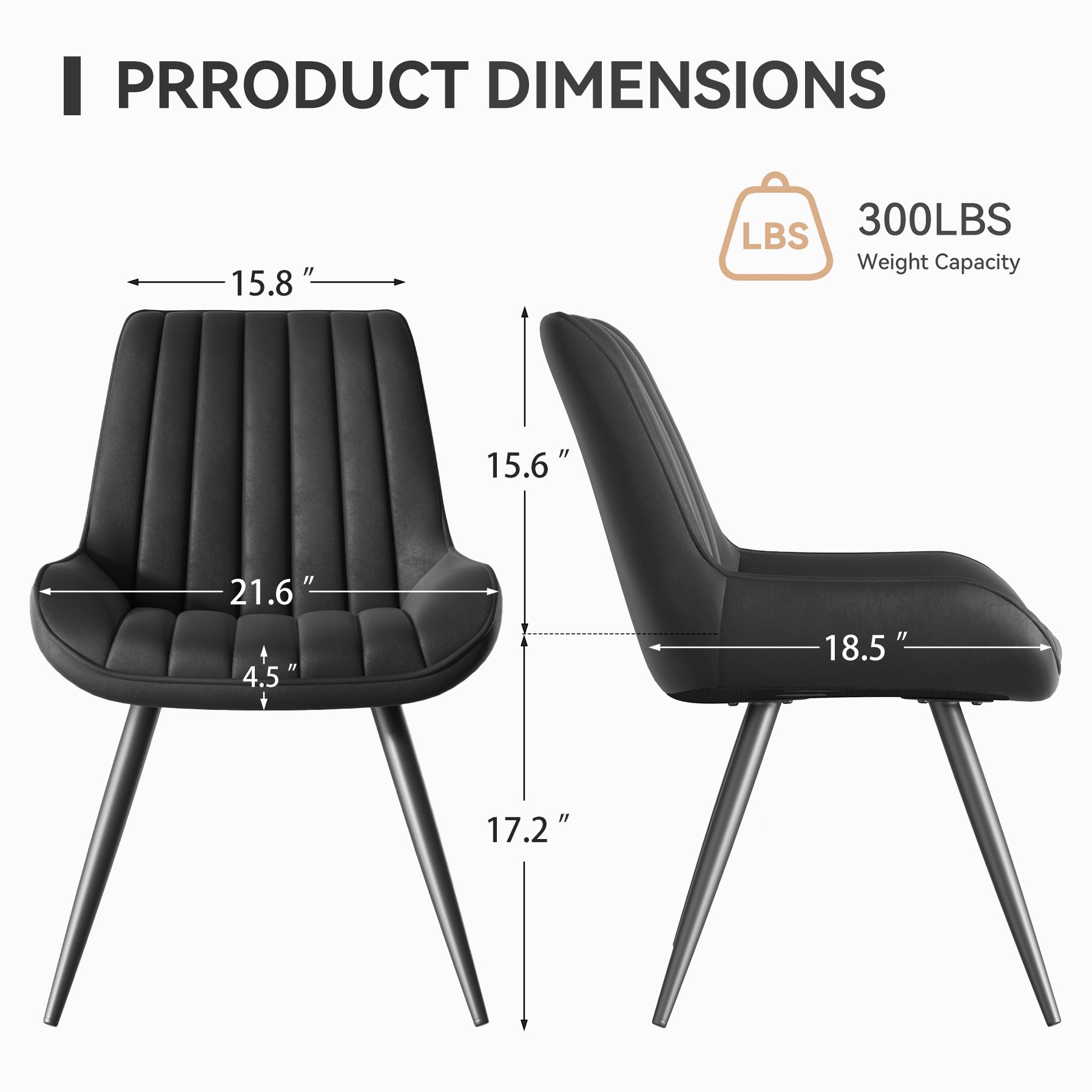 Modern Dining Chairs Set Of 4, Comfy Dining Room Chairs With Thick Cushions, Upholstered Fabric Kitchen Side Chairs With Metal Legs, Black
