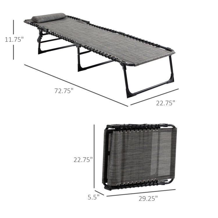 Outsunny Reclining Chaise Lounge Chair, Portable Sun Lounger, Folding Camping Cot, With Adjustable Backrest And Removable Pillow, For Patio, Garden, Beach, Grey