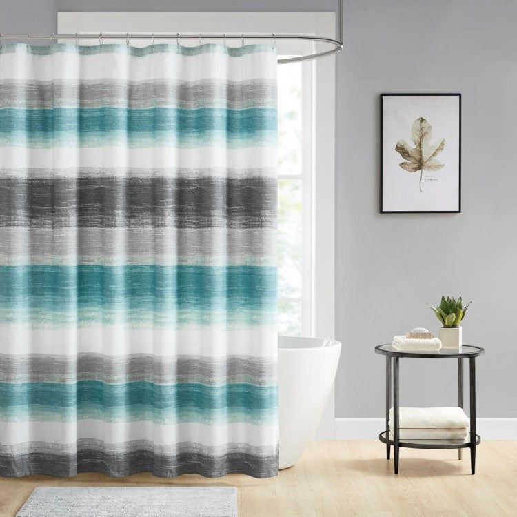 Stripe Print Shower Curtain Aqua Grey 72X72"