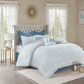 8 Piece Cotton Floral Printed Reversible Comforter Set Blue Queen