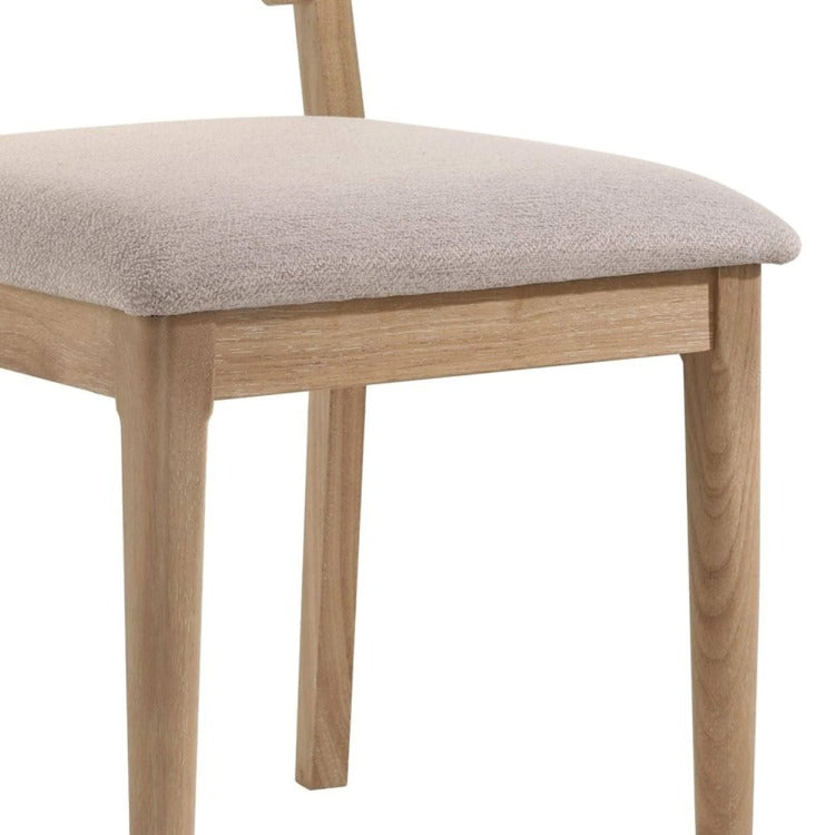 Aruk Dining Chair Set Of 2, Khaki Padded Fabric Seat, Brown Wood Legs
