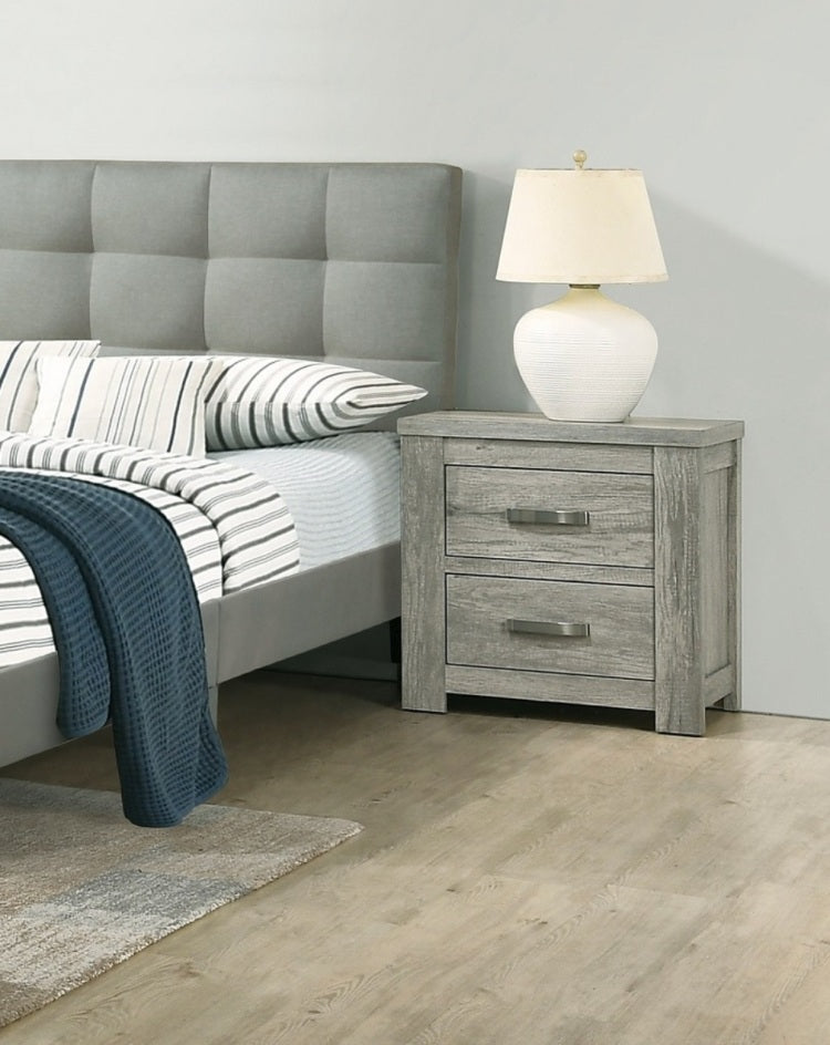 Bedroom Furniture Rustic Light Grey Simple 1Pc Nightstand 2 Drawers Bed Side Table Solidwood
