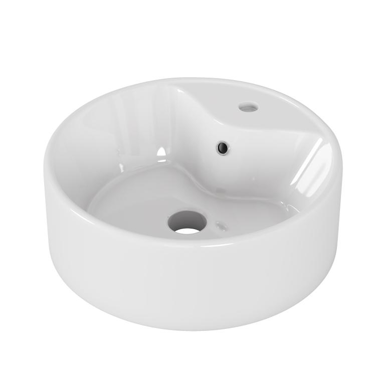 Bathroom Vessel Sink 15.7" X 5.7" Round Bowl Sink, Bathroom Countertop Round White Vanity Sink Basin,Ceramic Basin,Glossy White