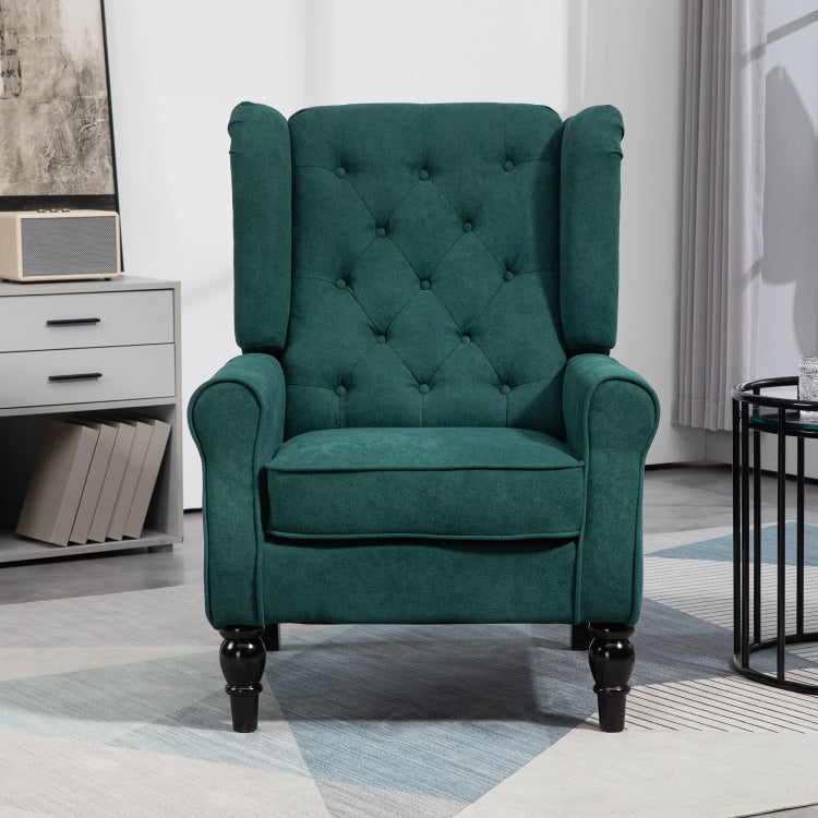 Homcom Button Tufted Accent Chair With High Wingback, Rounded Cushioned Armrests And Thick Padded Seat, Dark Green