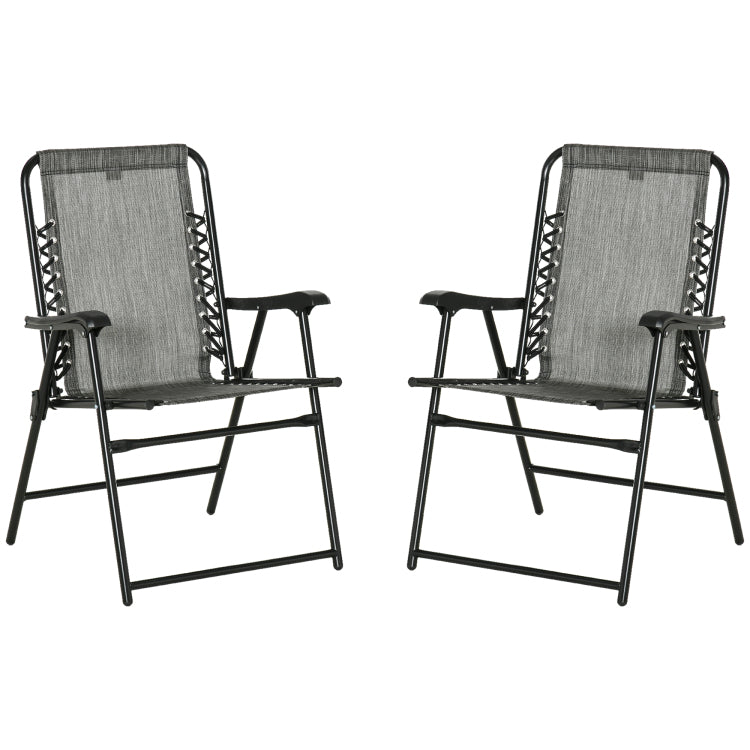 Outsunny Set Of 2 Patio Folding Chairs, Outdoor Bungee Sling Chairs W Armrests, Portable Lawn Chairs For Camping, Garden, Pool, Beach, Backyard, Gray