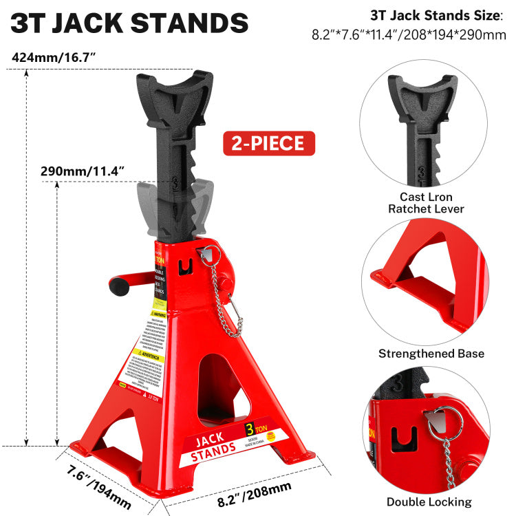 2 Ton Low Profile Floor Jack, 3T Jack Stand Tire Repair Kit L Wrench Heavy Duty Steel Racing Floor Jack With Single Piston Quick Lift Pump, Floor Jack Lifting Range 3.3" 15.2"