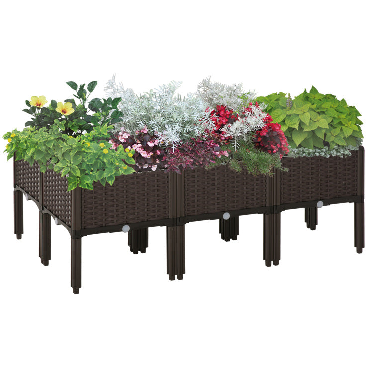 Outsunny 6 Piece Raised Garden Bed Kit, Elevated Self Watering Planter Boxes With Drainage Holes For Outdoor Flowers, Vegetables, And Herbs