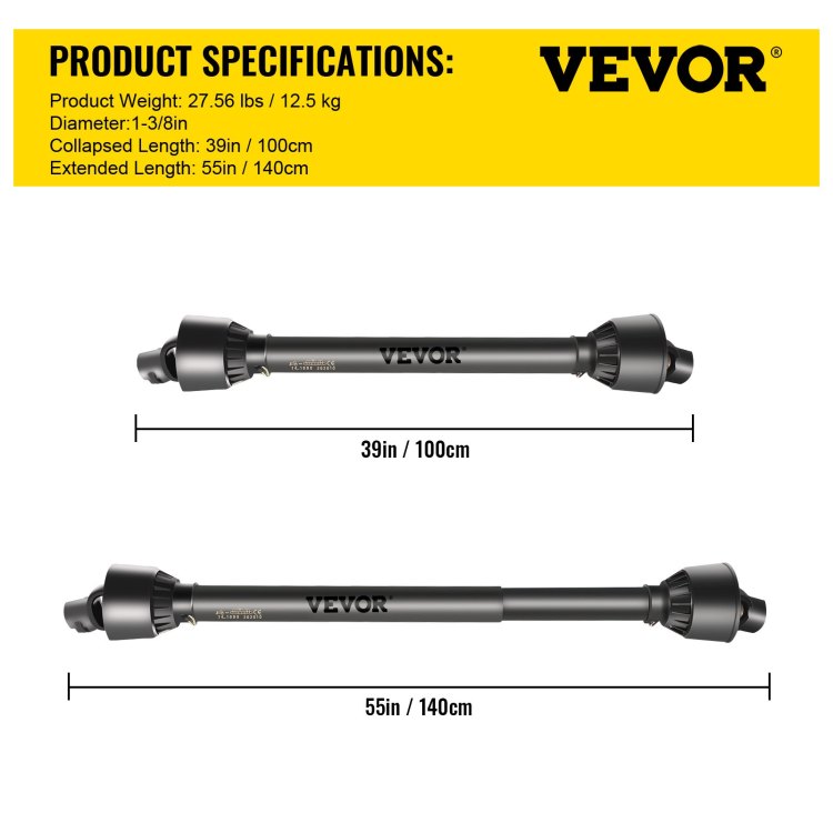 Pto Shaft 1 3 8" Pto Drive Shaft, 6 Spline End Round End Pto Driveline Shaft, Series 4 Tractor Pto Shaft, 39" 55" Brush Hog Pto Shaft, Black Pto Shaft For Bush Hog Finish Mower Rotary Cutter