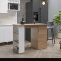 Allen 47" Wide Kitchen Island One Cabinet And Five Shelves, Bar Table, Dinning Table. Pub Table White Natural Oak