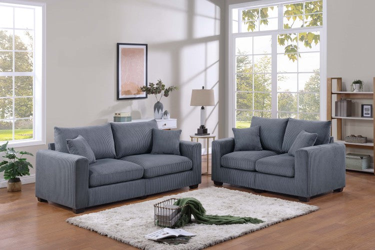Contemporary Style 2Pc Sofa Set 1X Loveseat 1X Sofa Set Cushion Back Matching Pillow Square Arms Wooden Legs Dark Gray Finish Primary Living Room