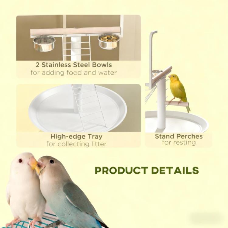 Easy To Move Bird Stand With Wheels, Feed Bowls, Round Tray,Bird Feeder Station