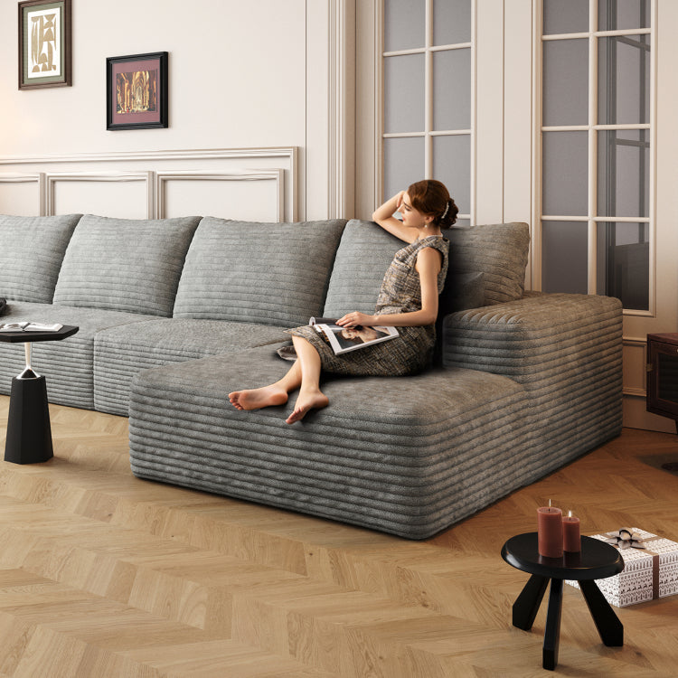 135" Cloud Sectional Couch With L Shape Chaise,Modern Modular Sofa With Deep Seat, Upholstered Couches For Living Room Bedroom,No Assembly Required,Grey Plush Corduroy Fabric