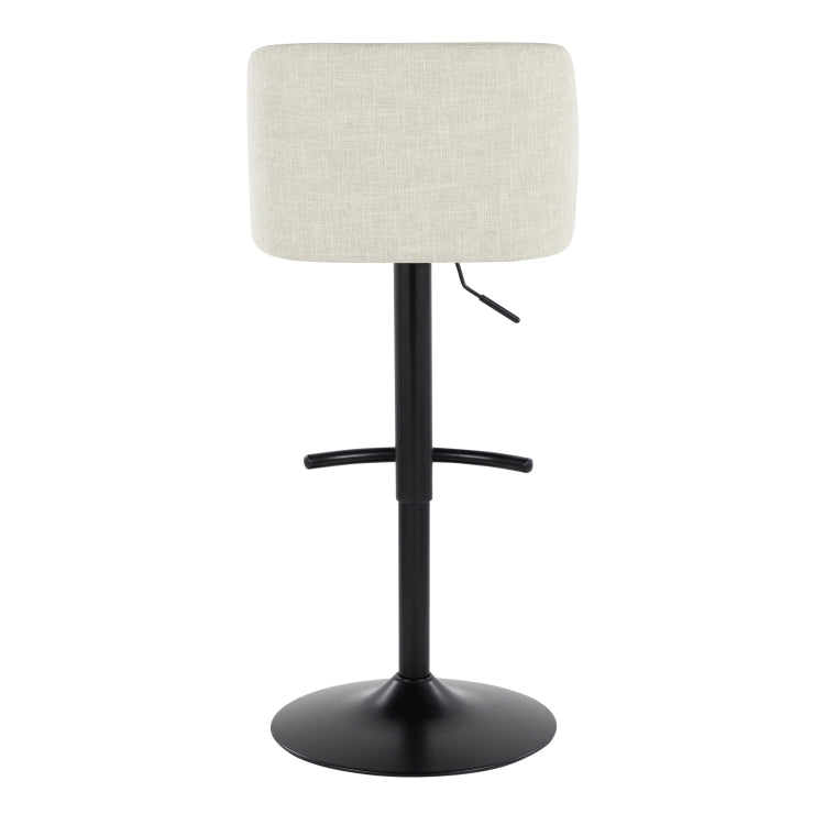 Contemporary Adjustable Barstool With Swivel In Cream Fabric And Black Metal With Rounded T Footrest Set Of 2