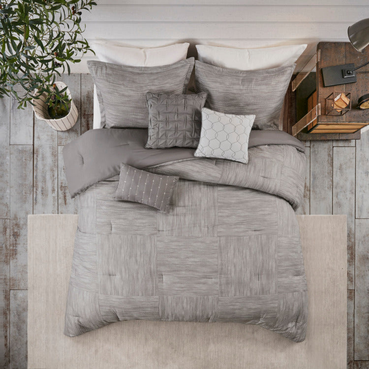 7 Piece Printed Seersucker Comforter Set Grey Queen