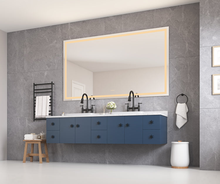 84 X 48 Inch Led Bathroom Mirror With Front And Backlight, Wall Mounted Vanity Mirror, Anti Fog, Memory, 3 Colors, Stepless Dimmable