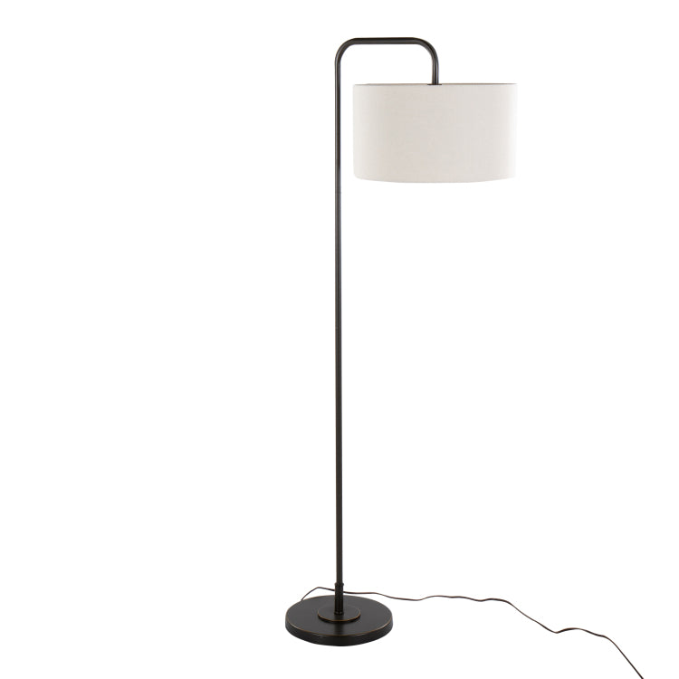 63" Contemporary Metal Floor Lamp In Oil Rubbed Bronze With Beige Linen Shade