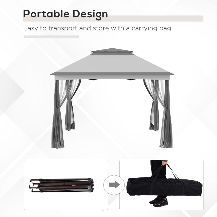 Outsunny 11' X 11' Pop Up Canopy, Outdoor Patio Gazebo Shelter With Removable Zipper Netting, Instant Event Tent W 114 Square Feet Of Shade And Carry Bag For Backyard, Garden, Light Gray