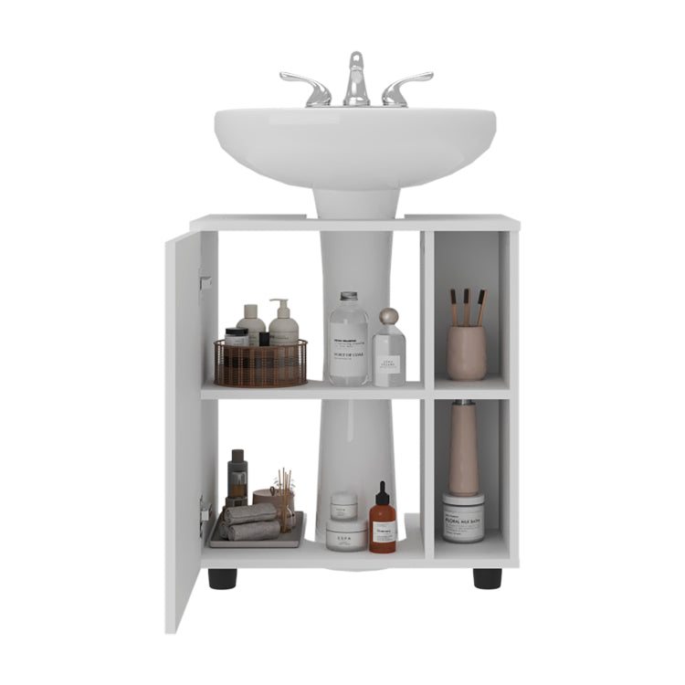 Storage Cabinet 24.4" H, 1 Door, 4 Shelves, 2 Legs, White Bathroom