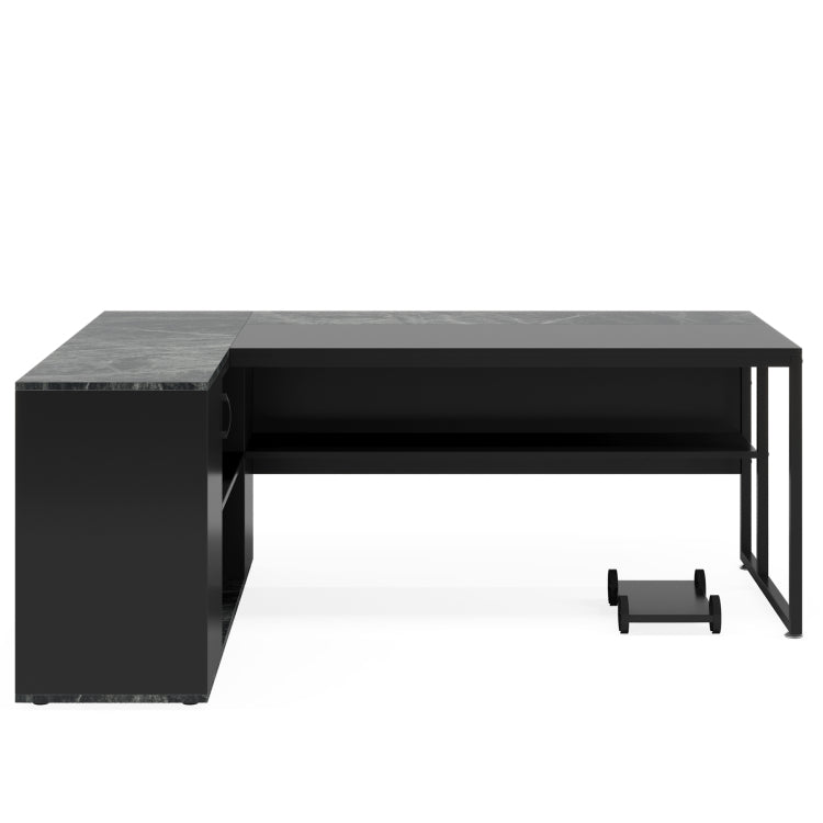 71" L Shaped Executive Desk With Storage Cabinet & Shelves, Large Industrial Home Office Computer Desk, Business Workstation With Printer Cabinet & Cpu Stand, Black