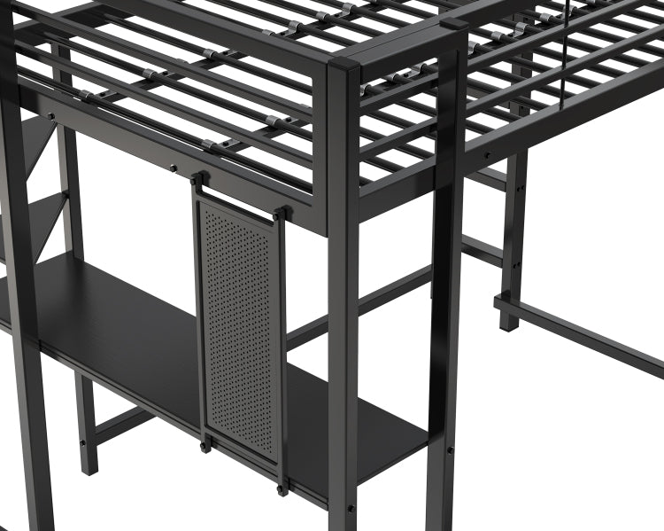 Loft Bed With Desk, Metal Loft Bed Full Size, Full Loft Bed Frame With Desk And Storage Compatible With Boys Girls Teens, Black Bedroom Bed Frame