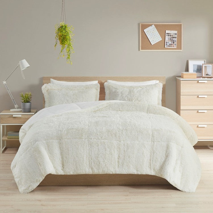Full Queen Shaggy Long Fur Comforter Mini Set