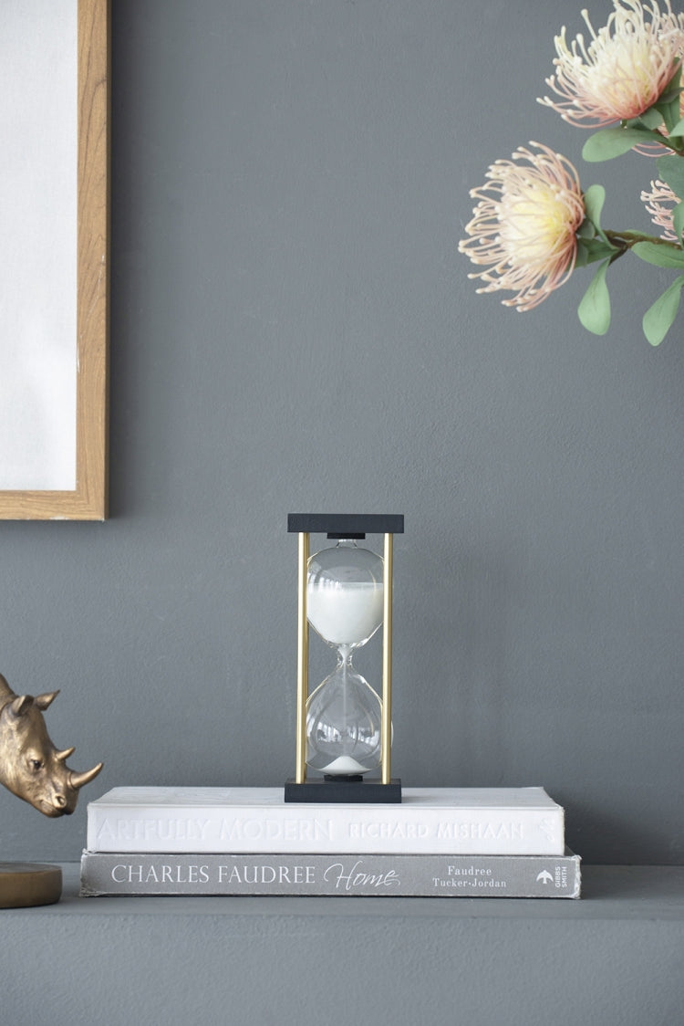 Set Of 2, 3X3X7" Spellman 15 Minute Hourglass With Metal Frame, White