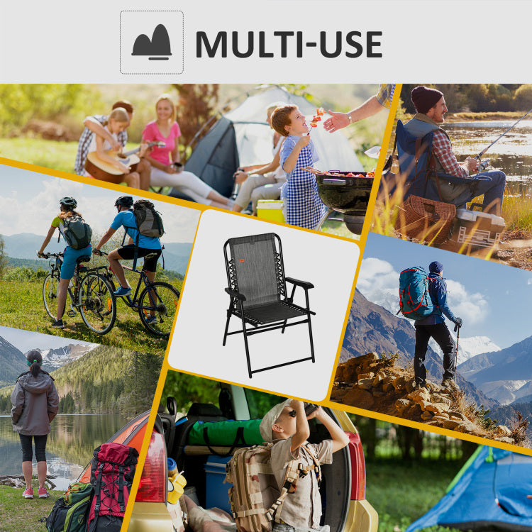 Outsunny Patio Folding Chair, Outdoor Bungee Sling Chair W Armrests, Portable Lawn Chair For Camping, Garden, Pool, Beach, Backyard, Gray