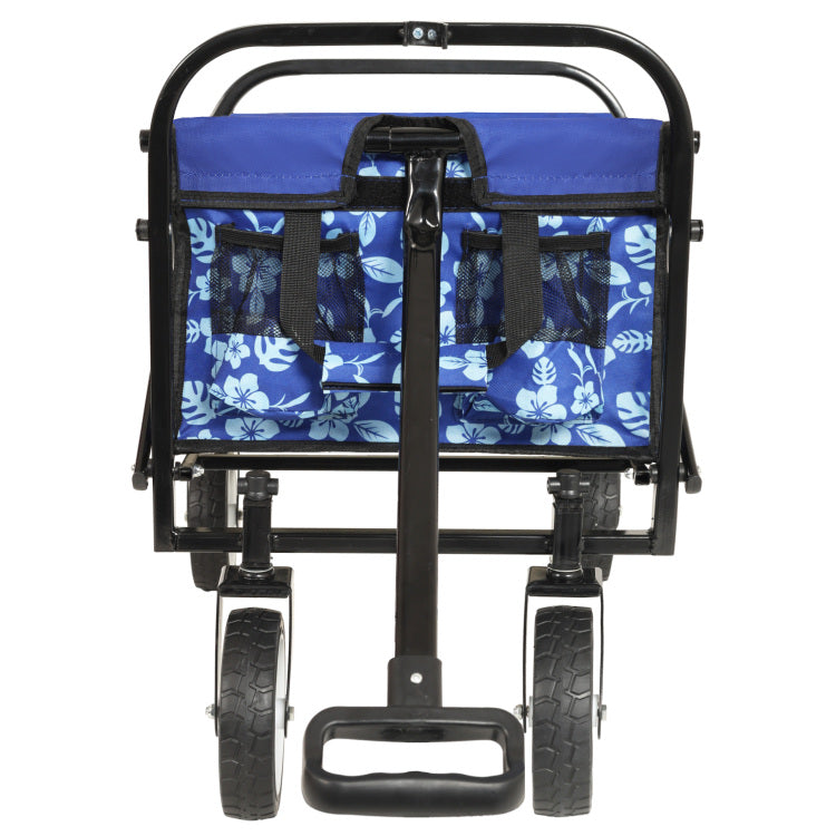 Minimeetall Colorful Collapsible Foldable Wagon Cart With Strapping System, Beach Wagon ,Utility Wagon Grocery Cart Camping Shopping Sports Gardeing Fishing Supports 225Lbs,Blue Flower