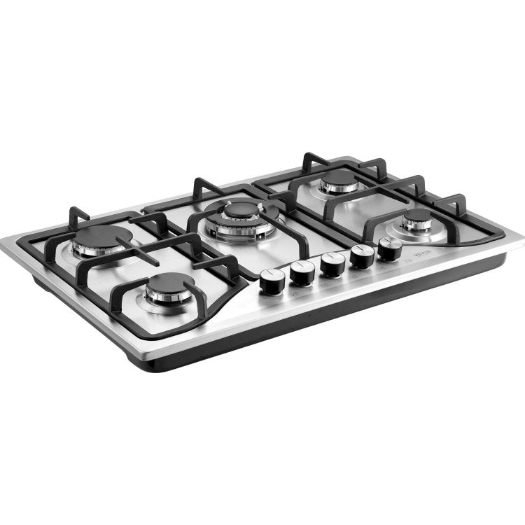 Gas Cooktop 30 Inch, Max 12250Btu 5 Burners Built In Stainless Steel Gas Stove Top, Lpg Ng Convertible Dual Fuel Natural Gas Hob With Thermocouple Protection