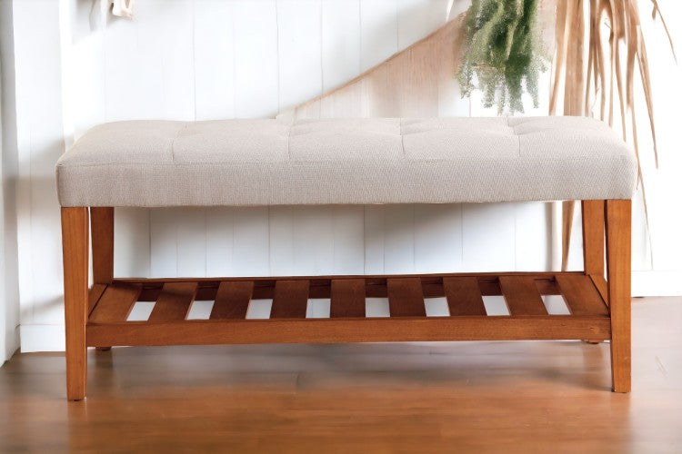 Charla Light Gray Fabric & Oak Finish Bench