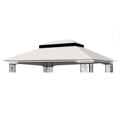 10X12 Ft Outdoor Patio Gazebo Replacement Canopy,Double Tiered Gazebo Tent Roof Top Cover Only Frame Not Include Beige White