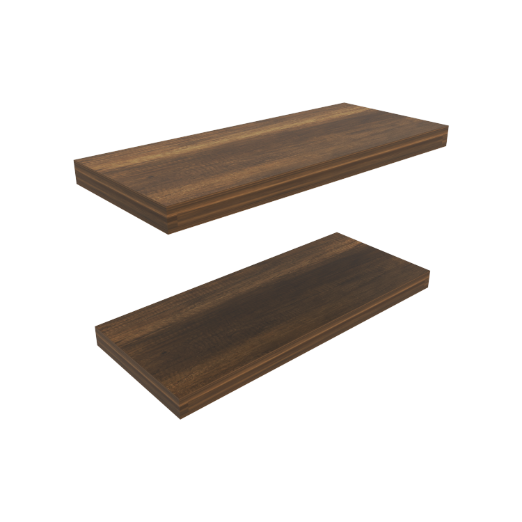 Floating Shelves, Walnut, 2 Shelves, 1.50" H