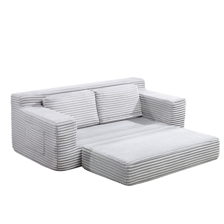 Corduroy Cloud Double Sofa, 2 In 1 Convertible Sofa Bed, Comfortable Boneless Double Sofa, Suitable For Living Room, Apartment, Small Space Grey
