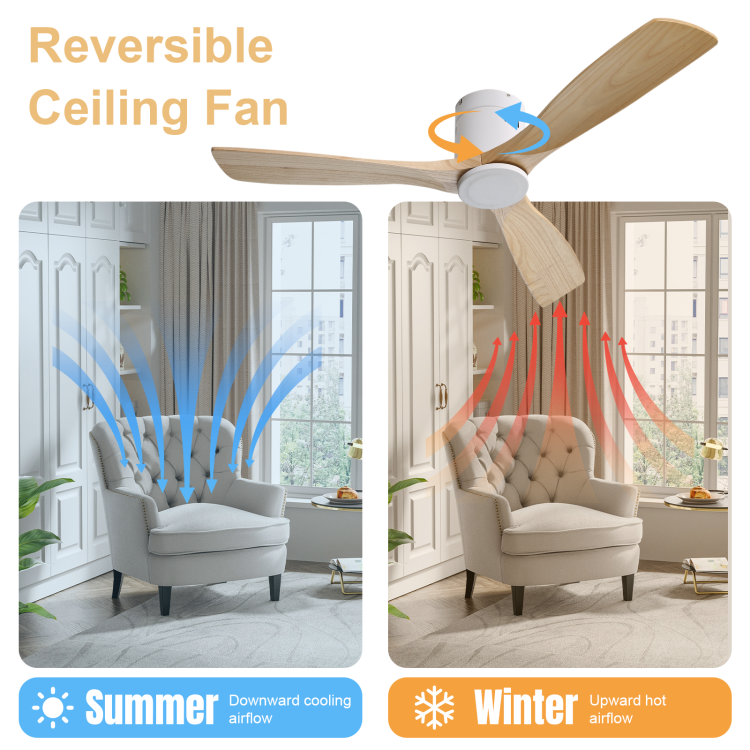 52 Inch Wooden With 3 Solid Wood Blades Remote Control Reversible Dc Motor Witout Light