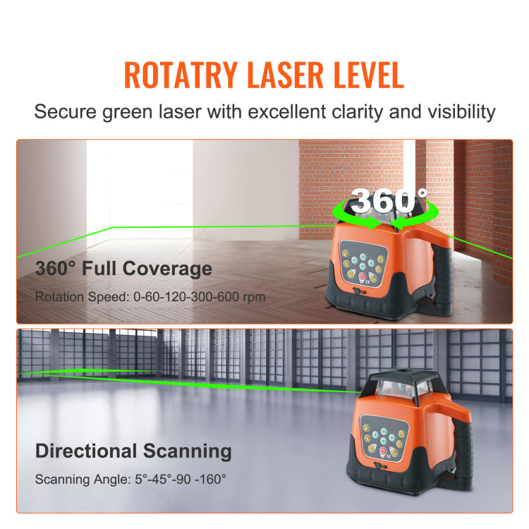 Laser Level, 2000Ft, 360 Degree Self Leveling Green Cross Line Laser, 5 Rotation Speeds & 4 Scanning Angles Adjustment, Ip66 Waterproof Remote Control Manual Self Leveling Mode, Battery Included