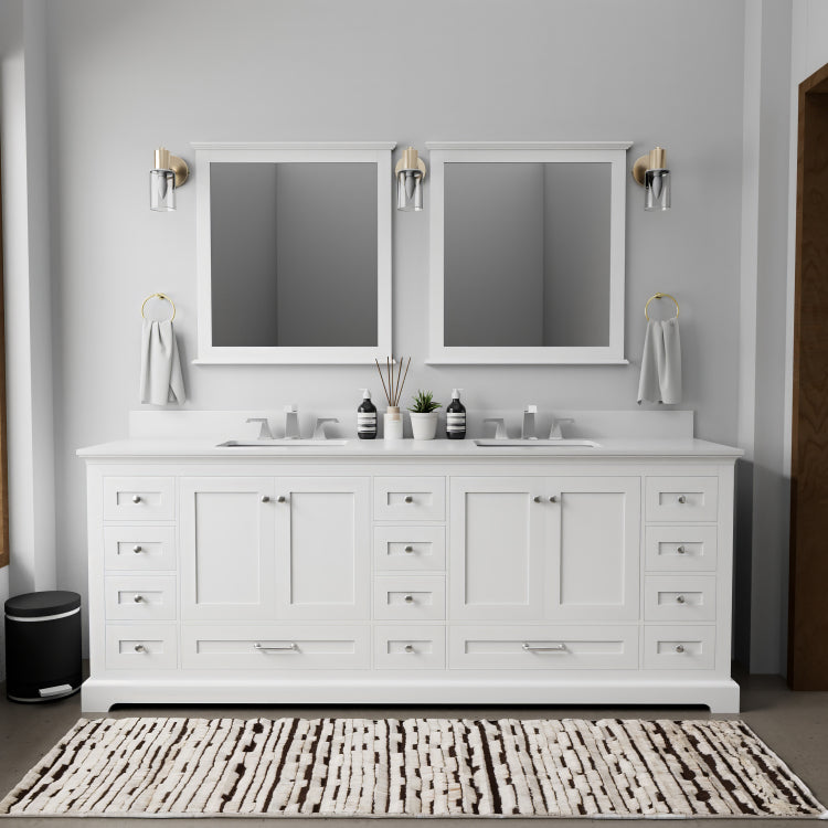 White Double Bath Vanity 84 In. W X 22 In. D, With White Quartz Top