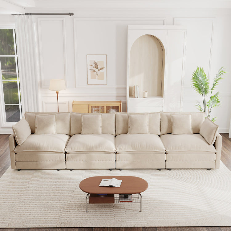 Free Combination Modular Sofa Free,4 Seater Sofa Comfy Chenille Fabric,Sectional Sofa Couch,Light Coffee Chenille