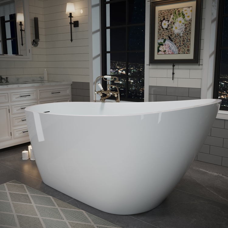 60" Acrylic Freestanding Bathtub, Stylish Deep Soaking Bathtub With Pop Up Drain & Integrated Overflow, Contemporary Stand Alone Bath Tub For Bathroom Spa Or Home Upgrade, Glossy White Th 26A04 60