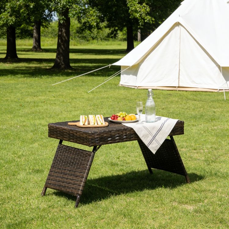 Portable Folding Wicker Table, Brown