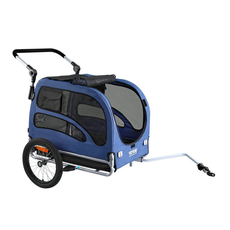 Dog Bike Trailer, Supports Up To 100 Lbs, 2 In 1 Pet Stroller Cart Bicycle Carrier, Easy Folding Cart Frame With Quick Release Wheels, Universal Bicycle Coupler, Reflectors, Flag, Blue Black