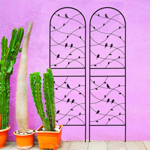 2 Pack Metal Garden Trellis 71" X 19.7" Rustproof Trellis For Climbing Plants Outdoor Flower Support Bird Deco Black