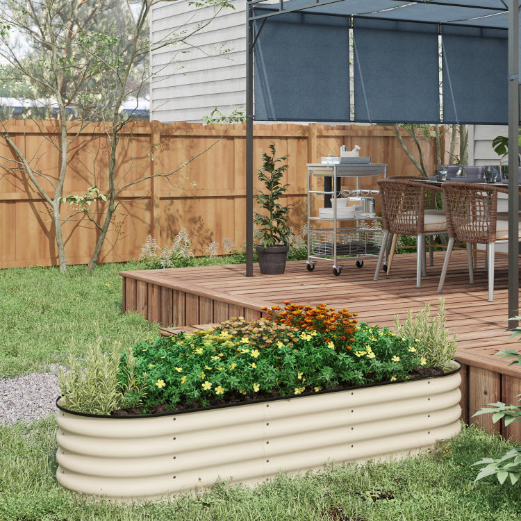 Outsunny 6.5' X 2' X 1.4' Galvanized Raised Garden Bed Kit, Outdoor Metal Elevated Planter Box With Safety Edging, Easy Diy Stock Tank For Growing Flowers, Herbs & Vegetables, Cream