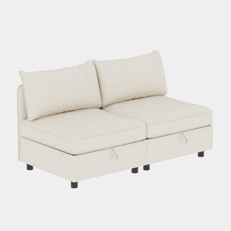 Armless Seat For Modular Sectional Sofa, Convertible Sofa Seat With Storage, Sleeper Sectional Sofa Set, Fabric Flexible Modular Combinations For Living Room 2Pcs