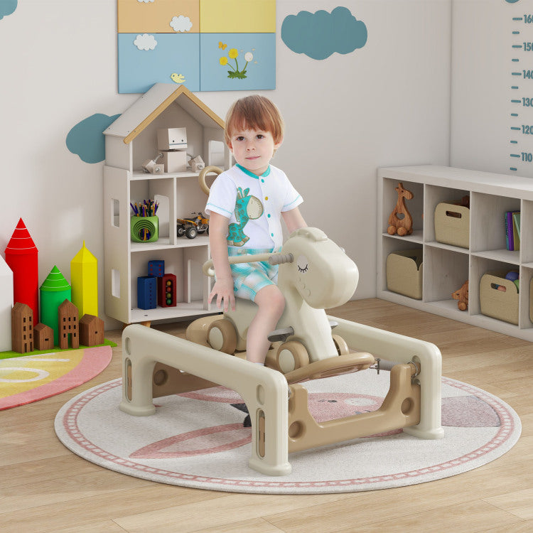 Qaba 5 In 1 Rocking Horse For Toddlers Years 1 6, Kids Spring Ride On Horse Balance Bike With Detachable Balance Board, Push Handle & Footrest For Baby Boys And Girls, Cream White