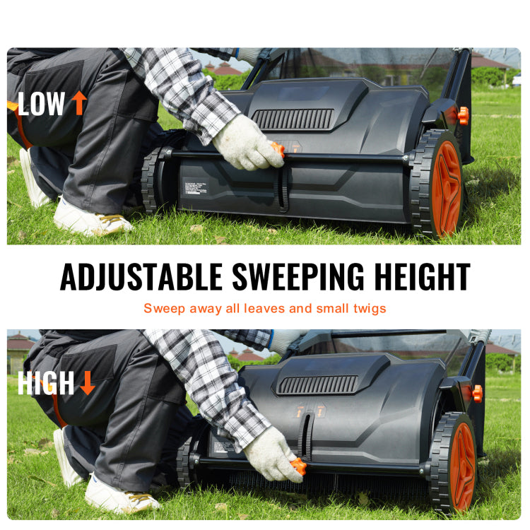 Push Lawn Sweeper, 21 Inch Leaf & Grass Collector, Strong Rubber Wheels & Heavy Duty Thickened Steel Durable To Use With Large Capacity 3.5 Cu. Ft. Mesh Collection Hopper Bag, 2 Spinning Brushes
