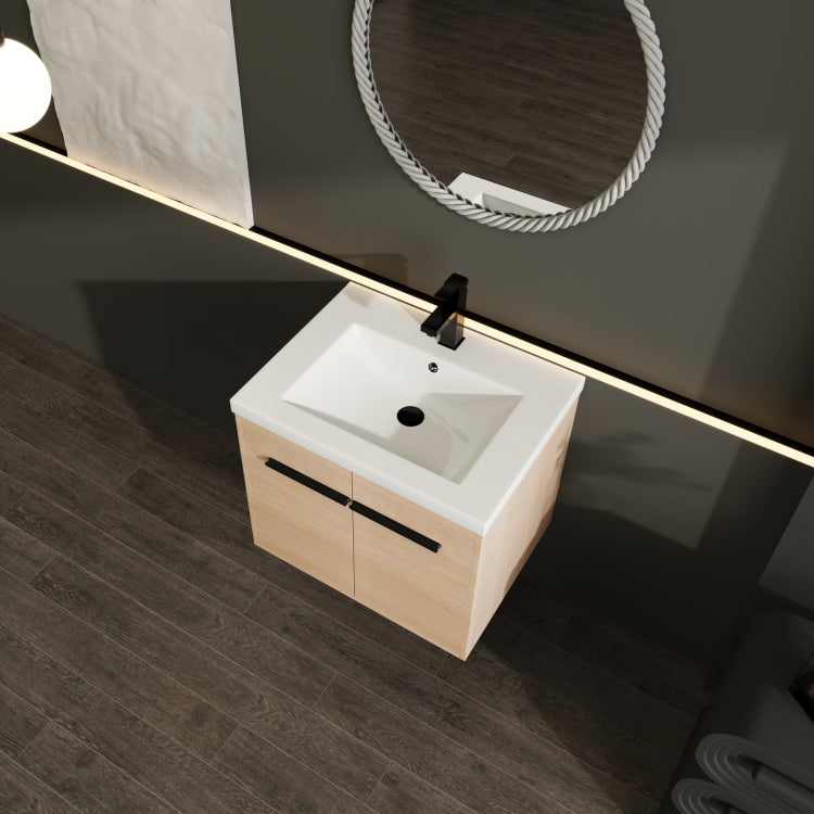 Oak 24 Inch Bathroom Vanity With Resin Countertop Sink, 2 Doors Bathroom Cabinet Set