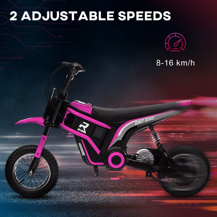 Aosom Electric Dirt Bike With Twist Grip Throttle, 24V 350W Off Road Electric Motorcycle, Up To 15 Mph With Brake, Music Horn, Rear Suspension For Ages 13 Years, Pink