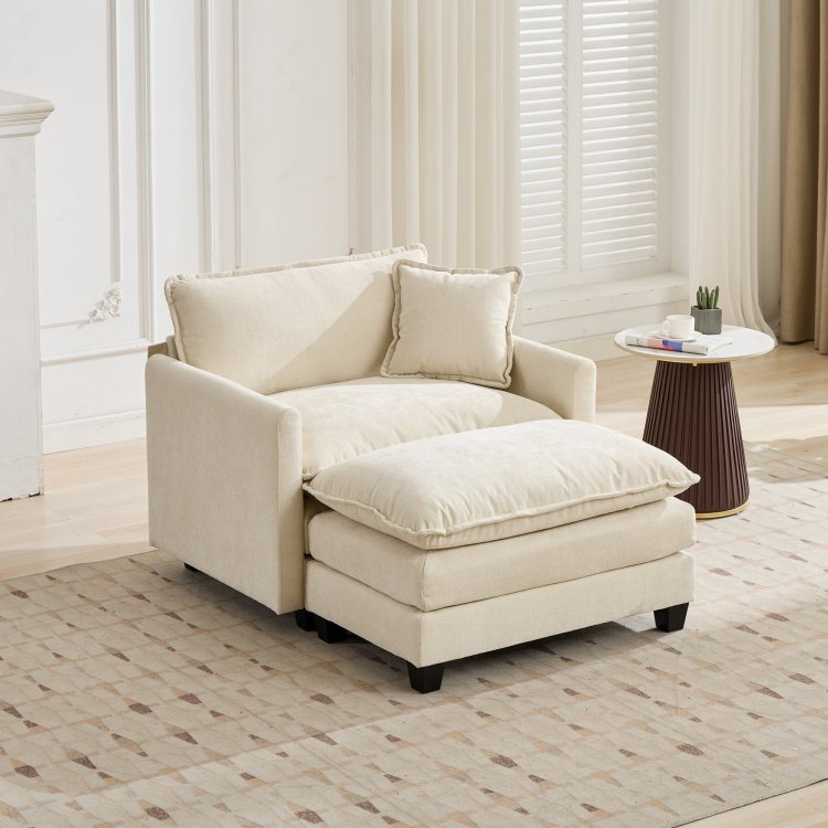 Cloud Sofa Ottoman Only, Modern Sectional Couch, For Living Room Bedroom And Apartment, Comfy Double Layer Upholstered Seat Cushion, Chenille Fabric, Beige