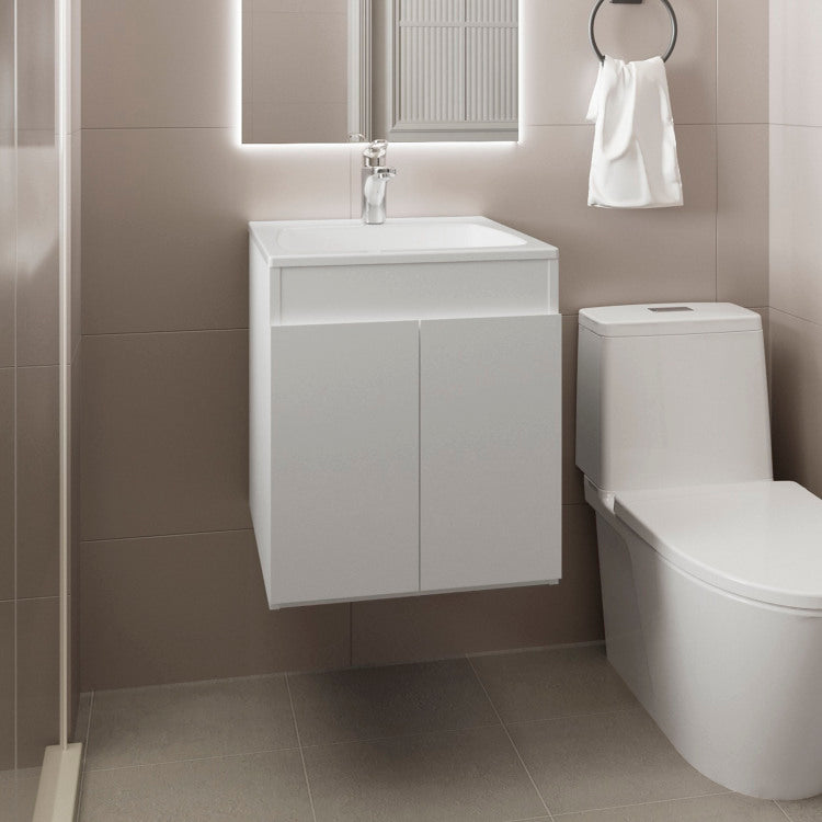 Bathroom Vanity Meka 45 With Two Drawers And Open Shelf, Wall Mounted Storage, White