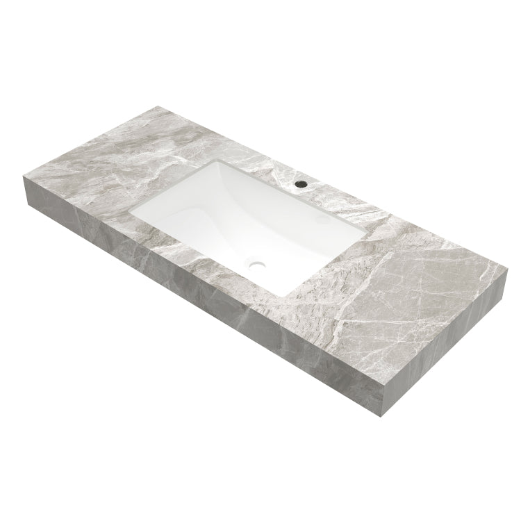 48" Muri Light Gray Sintered Stone Countertop And Undermount Ceramic Basin With One Standard Pre Drilled Faucet Hole, No Cabinet, No Faucet And Sink Cover